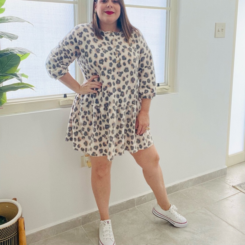 Cream charcoal print dress